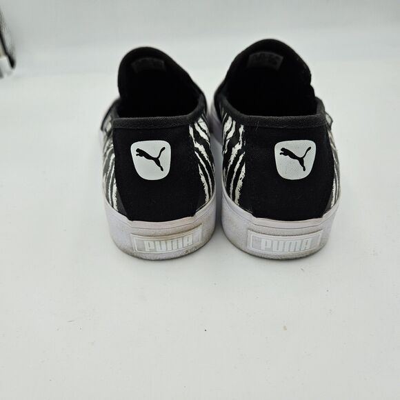 Puma Slip-On Bari Cat Striped Shoes Women Size 7 Black White Casual Memory Foam - Picture 5 of 8